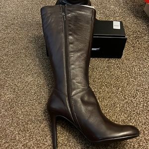 Brown Genuine Leather High Heel Boots